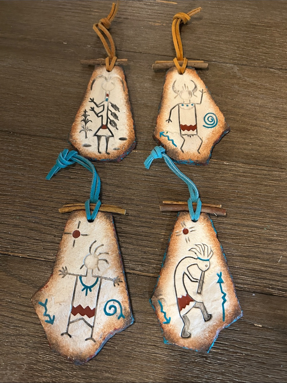 Southwest native Christmas ornaments Kokopelli and other figures set of four EUC